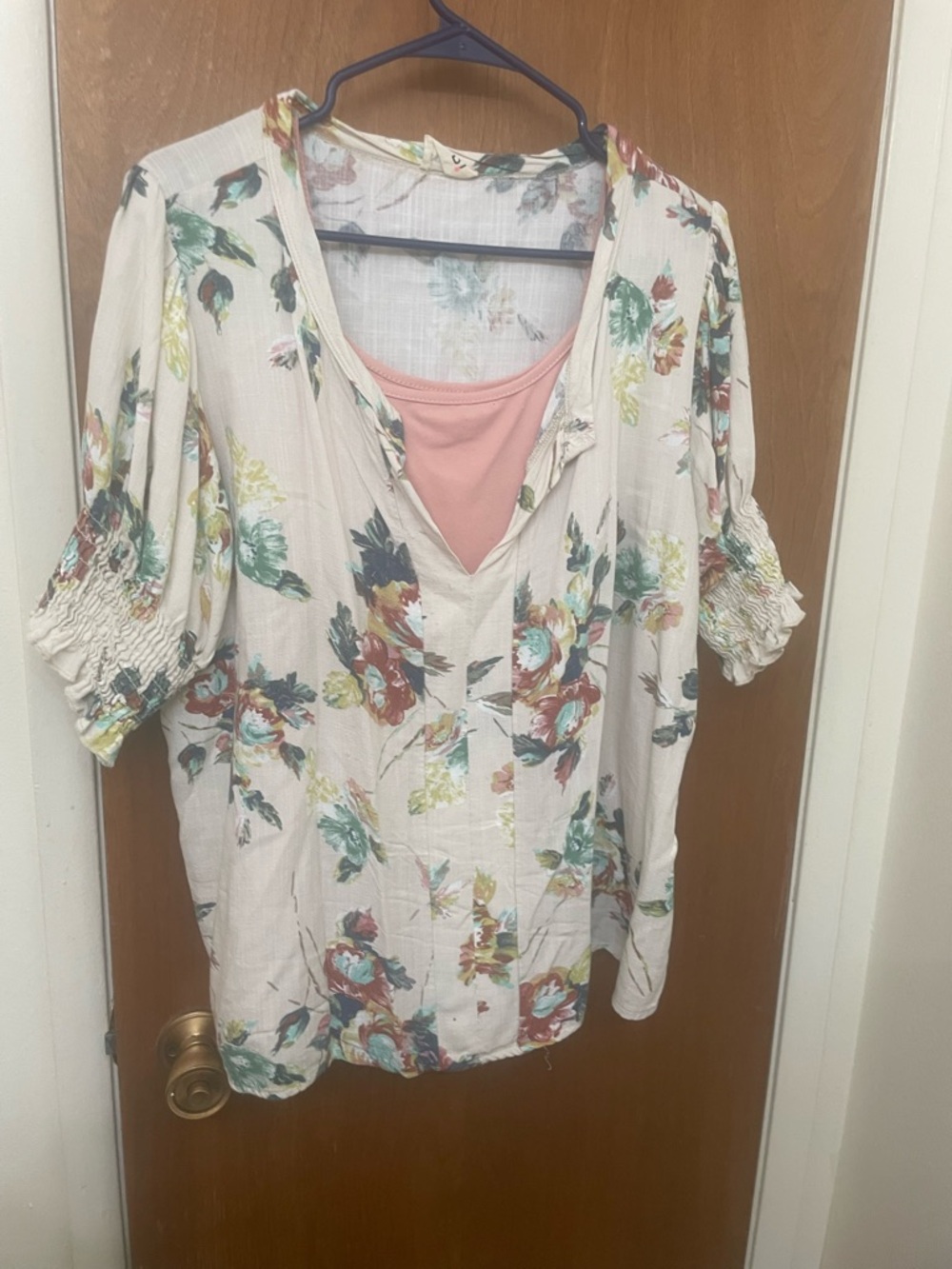 BiBi Cream Floral V-Neck Tunic with Pink Camisole